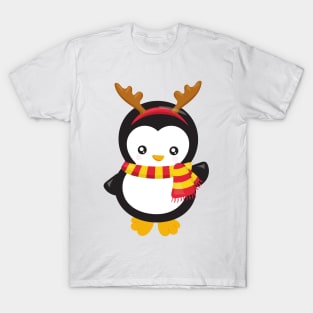 Christmas Penguin, Penguin With Scarf, Antlers T-Shirt